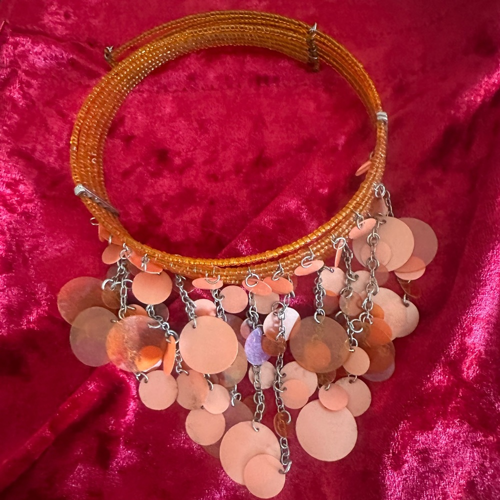 Y2K Style Funky Orange Beaded Choker Necklace with Discs